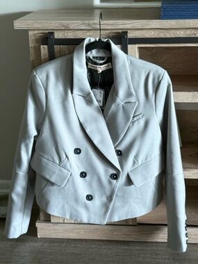 Free People Light Gray Double-Breasted Cropped Blazer